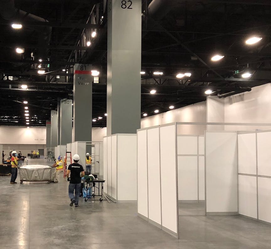 Isolation Pods Being Installed At Miami Beach Convention Center By Robins & Morton