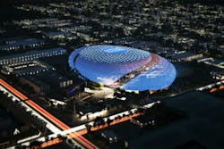 LA Clippers Intuit Dome aerial rendering LA Clippers Intuit Dome aerial rendering
