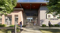 Designed by Gensler to feel like a college campus, The HAY Center includes 50 efficiency-style apartment units with full kitchens as well as washers and dryers. Rendering: Gensler Designed by Gensler to feel like a college campus, The HAY Center includes 50 efficiency-style apartment units with full kitchens as well as washers and dryers. Rendering: Gensler