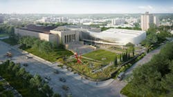 Southeast aerial view of the Joslyn Art Museum. Rendering courtesy Moare Southeast aerial view of the Joslyn Art Museum. Rendering courtesy Moare