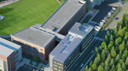 Kaiser Borsari Hall will draw 100% of its electricity from a rooftop solar panel array. Photo courtesy Perkins&Will