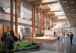 British Columbia's Cowichan District Hospital replacement project features mass timber community hall, Rendering courtesy Parkin Architects British Columbia's Cowichan District Hospital replacement project features mass timber community hall, Rendering courtesy Parkin Architects