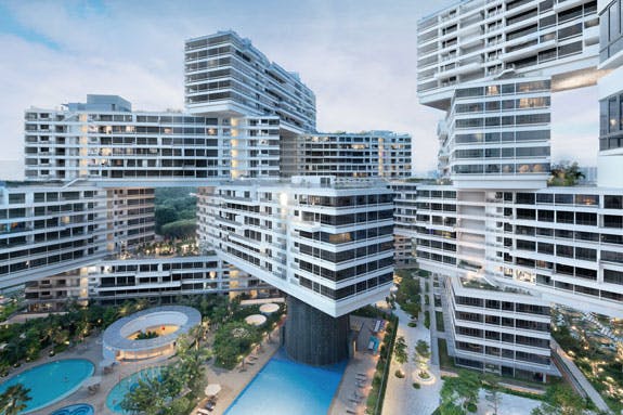 The Interlace is a 1,040-unit apartment complex consisting of 31 apartment blocks, each six stories tall and 70 meters long, sta