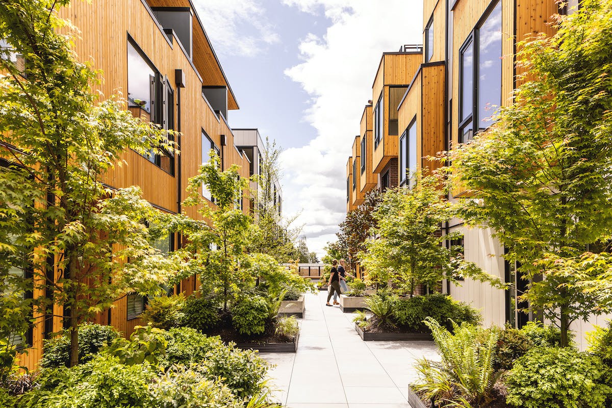 The courtyard sits amid the four structures that comprise Winston Townhomes, Seattle. Photo: Rafael Soldi