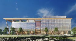 Mass timber laboratory prototype designed by SGA, based on a new collaborative study. Rendering courtesy SGA Mass timber laboratory prototype designed by SGA, based on a new collaborative study. Rendering courtesy SGA