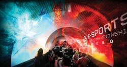Technology filled entrance tunnel to eSports arena Technology filled entrance tunnel to eSports arena