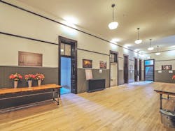 Maple floors and dark pine wainscoting were completely refurbished Maple floors and dark pine wainscoting were completely refurbished