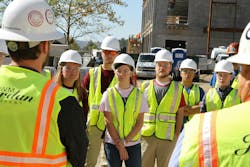 Brendon Renick Assistant Project Manager With Wm Jordan, Leads Students On A Tour Of A Construction Site Brendon Renick Assistant Project Manager With Wm Jordan, Leads Students On A Tour Of A Construction Site