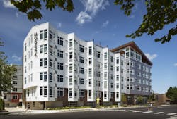 Modera Redmond is an unusual Y-shaped massing of 300 residential units on a 1.8-acre lot. Photos Moris Moreno Modera Redmond is an unusual Y-shaped massing of 300 residential units on a 1.8-acre lot. Photos Moris Moreno