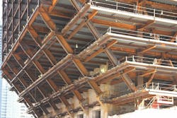 2A. 150 N Riverside -MKA_MD_ looking up to sloping columns- construction 2A. 150 N Riverside -MKA_MD_ looking up to sloping columns- construction
