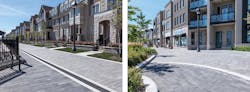 An Extended Urban Walking Trail/Promenade Separates Townhomes And A Mixed Use Area From A Stormwater Management Pond At Mattany Developments In Oakville, Ontario An Extended Urban Walking Trail/Promenade Separates Townhomes And A Mixed Use Area From A Stormwater Management Pond At Mattany Developments In Oakville, Ontario