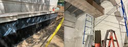 Positive-side foundation waterproofing (left) is exterior; negative-side (right) is at the interior. Photo courtesy Hoffmann Architects Positive-side foundation waterproofing (left) is exterior; negative-side (right) is at the interior. Photo courtesy Hoffmann Architects