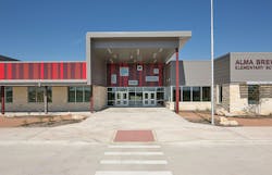 Flush Metal Wall Panels In Three Shades Of Red In A Seemingly Random Pattern Add A Playful Feel To The Alma Brewer Strawn Elementary School In Lytton Springs, Texas Photo: Buenavistaphotography Flush Metal Wall Panels In Three Shades Of Red In A Seemingly Random Pattern Add A Playful Feel To The Alma Brewer Strawn Elementary School In Lytton Springs, Texas Photo: Buenavistaphotography