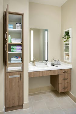 Pass-through cabinet at Forest at Duke, resident side Pass-through cabinet at Forest at Duke, resident side