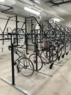 Vertical racks at Brooklyn’s Caesura mixed-use building Vertical racks at Brooklyn’s Caesura mixed-use building
