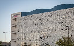 Alexandria GradLabs with perforated ALUCOBOND® PLUS in custom white finish Alexandria GradLabs with perforated ALUCOBOND® PLUS in custom white finish