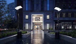 Exterior of front entrance at night Exterior of front entrance at night