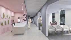 Bold graphics and contrasting colors in a clinic space Bold graphics and contrasting colors in a clinic space