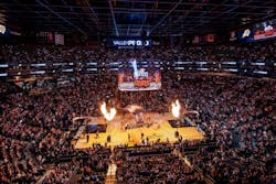 Footprint Center sports arena with fire Footprint Center sports arena with fire