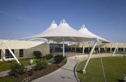 Fabricated shade structures outside of building Fabricated shade structures outside of building