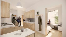 Rendering of supportive housing unit on Skid Row Rendering of supportive housing unit on Skid Row