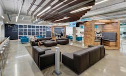 Student seating areas, mobile booths and table spaces, along with a kitchen area Student seating areas, mobile booths and table spaces, along with a kitchen area