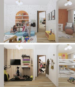 Flex space in multifamily multigenerational home concept Flex space in multifamily multigenerational home concept