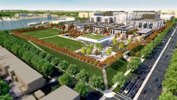 A rendering of the anticipated Reservoir District, built on the former McMillan sand filtration site in Northwest Washington, DC A rendering of the anticipated Reservoir District, built on the former McMillan sand filtration site in Northwest Washington, DC