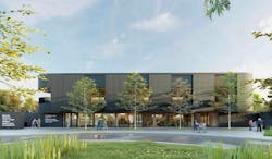 Rendering of exterior building entrance with landscaping Rendering of exterior building entrance with landscaping