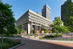 exterior photo of boston city hall plaza landscape with building in background, people walking through the space exterior photo of boston city hall plaza landscape with building in background, people walking through the space