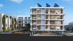 Modular adaptive reuse housing project cross section rendering Modular adaptive reuse housing project cross section rendering