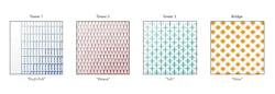 Graphic mock-ups of digital print patterns utilized at each of West Main’s towers Graphic mock-ups of digital print patterns utilized at each of West Main’s towers