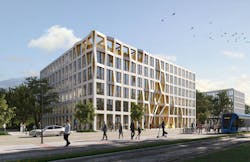 A disruptive grid breaks up BrainFactory's exterior structure A disruptive grid breaks up BrainFactory's exterior structure