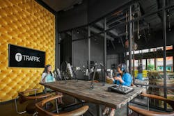 Traffik's podcast studio is visible to passers-by Traffik's podcast studio is visible to passers-by
