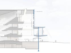 Trusses keep the main lobby column-free Trusses keep the main lobby column-free