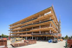 A mass timber office building under construction in Sunnyvale, Calif. Photo: George Baker, Golden State Photographic A mass timber office building under construction in Sunnyvale, Calif. Photo: George Baker, Golden State Photographic
