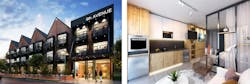Interior apartment unit featuring efficient kitchen and living room space Interior apartment unit featuring efficient kitchen and living room space