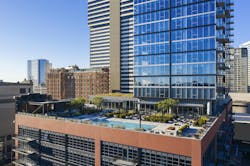 Aerial view of the amenity deck at Fifth + Broadway development Aerial view of the amenity deck at Fifth + Broadway development