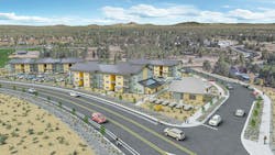 Multifamily development rendering with view of mountains Multifamily development rendering with view of mountains
