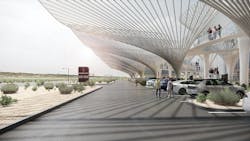 Electric Oasis concept of modern electric vehicle gas station Electric Oasis concept of modern electric vehicle gas station