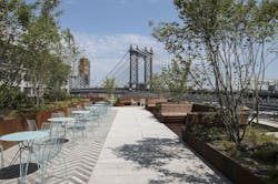45 Main Street rooftop's herringbone-paved carpet and the alcoves are interspersed with planters 45 Main Street rooftop's herringbone-paved carpet and the alcoves are interspersed with planters