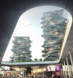 BIG's Cactus Towers seen from the adjacent commercial buildings BIG's Cactus Towers seen from the adjacent commercial buildings