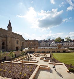 View of Magdalen College Quad, showing the Main Library and new extension, as well as the new landscaping plan View of Magdalen College Quad, showing the Main Library and new extension, as well as the new landscaping plan