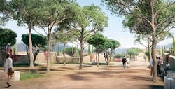 Rendering of some of the landscaped paths around the Berggruen Institute Rendering of some of the landscaped paths around the Berggruen Institute
