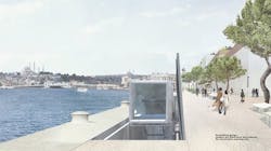 The gangway in the process of rising The gangway in the process of rising