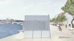 The gangway up and in position The gangway up and in position