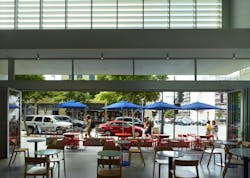 The indoor-outdoor space at Capital One Cafe The indoor-outdoor space at Capital One Cafe