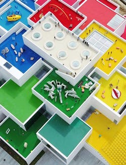 The LEGO House from above with the LEGO primary color wayfinding system The LEGO House from above with the LEGO primary color wayfinding system