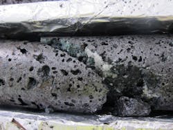 A Basalt core containing carbonates A Basalt core containing carbonates