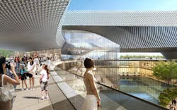 An outdoor terrace in the interior of the Suzhou museum An outdoor terrace in the interior of the Suzhou museum